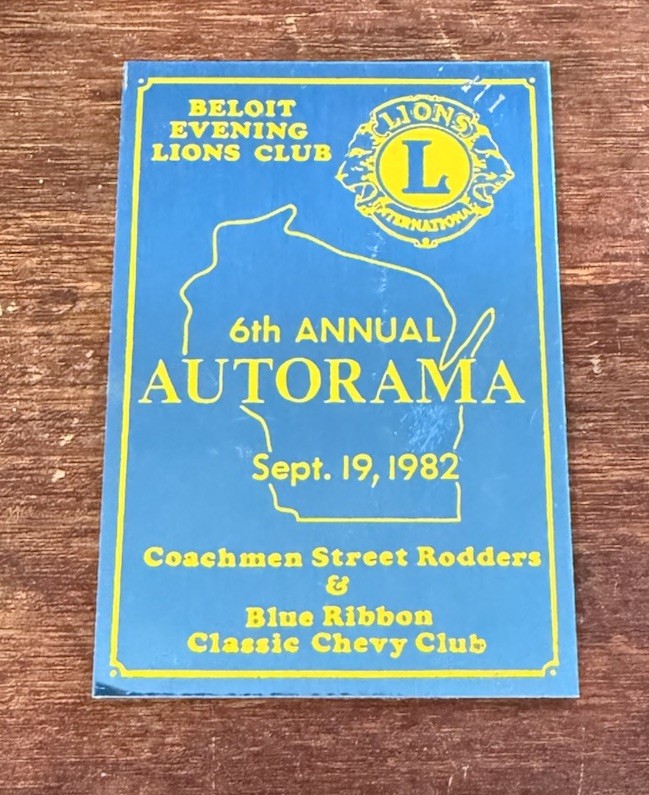 A203 1982 Autorama Car Show Metal Dash Plaque Lions Club Beloit Wisconsin A203 1982 Autorama Car Show Metal Dash Plaque Lions Club Beloit Wisconsin