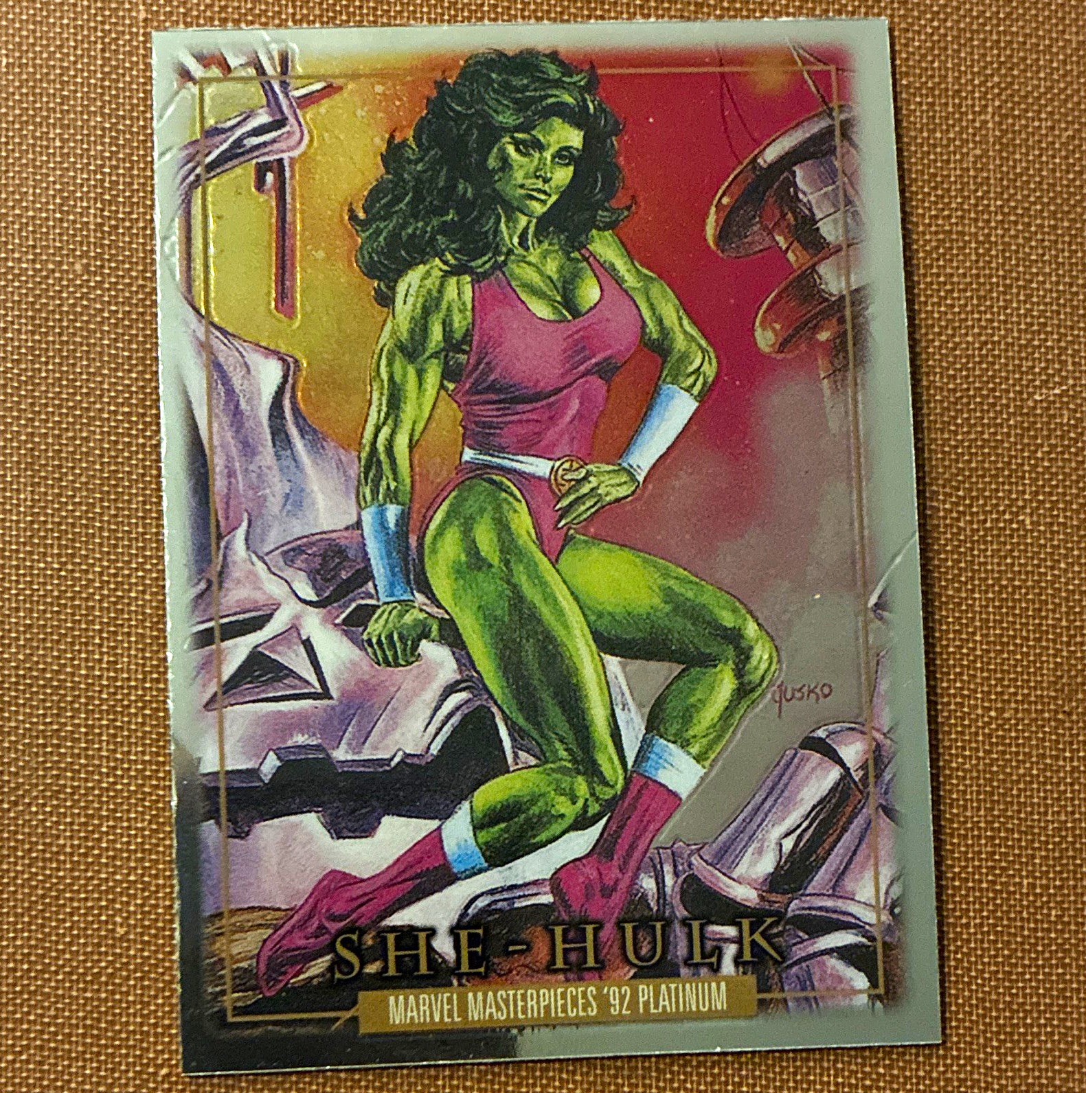 Marvel 1992 Marvel Masterpieces '92 Platinum #82 She-Hulk Joe Jusko Card Marvel 1992 Marvel Masterpieces '92 Platinum #82 She-Hulk Joe Jusko Card