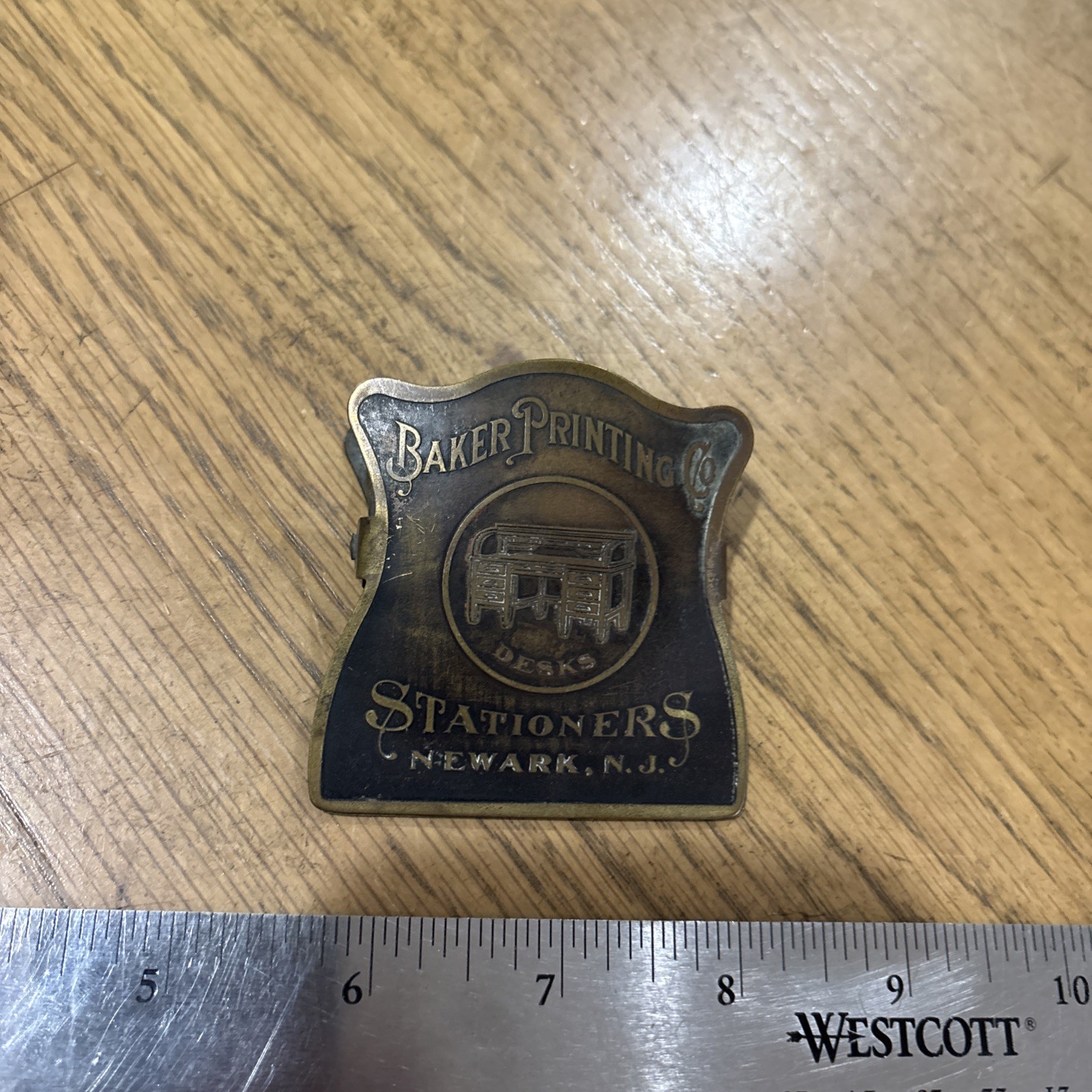 Rare Early Advertising Brass Paper Clip Baker Printing Stationers Newark NJ Rare Early Advertising Brass Paper Clip Baker Printing Stationers Newark NJ
