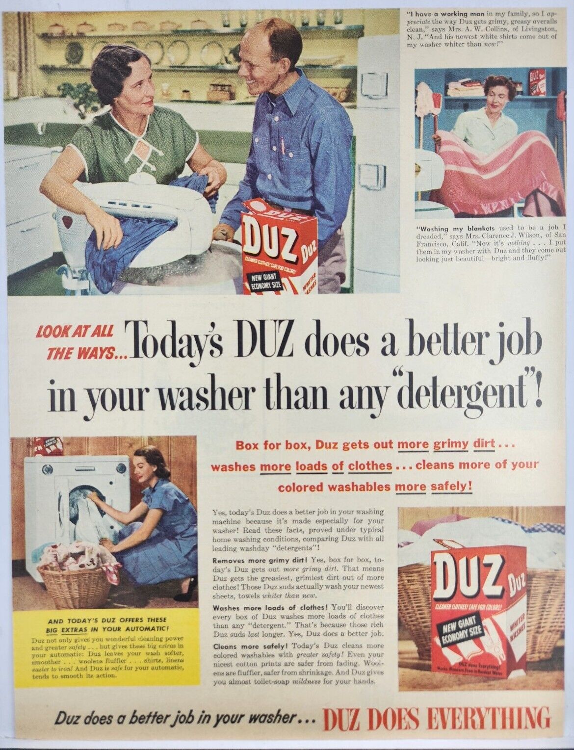 1952 Duz Laundry Soap MCM Vintage Print Ad Poster Man Cave Art Deco 50\'s
