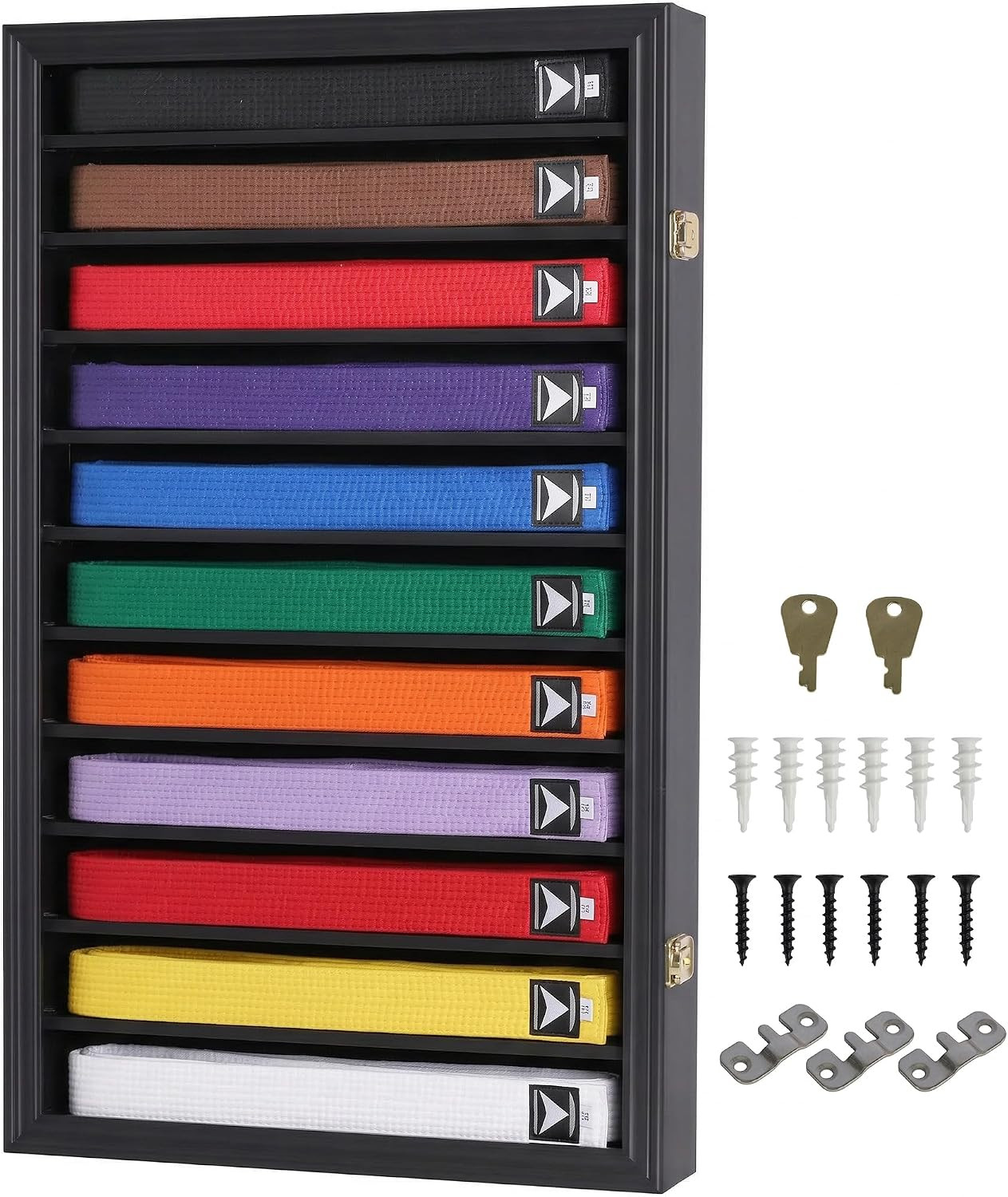 11 Rows Martial Art/Karate/Taekwondo Belt Display Case Rack Wall Cabinet, with D 11 Rows Martial Art/Karate/Taekwondo Belt Display Case Rack Wall Cabinet, with D