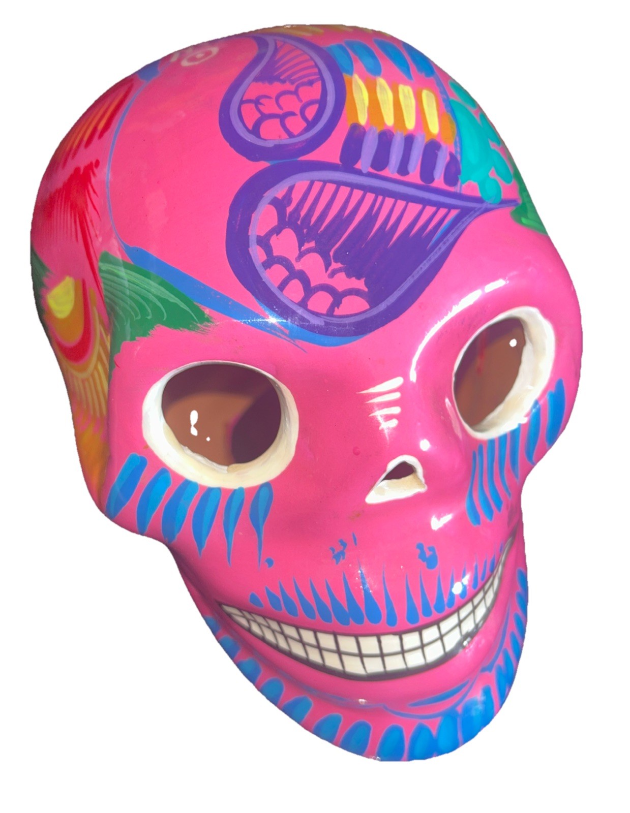 Talavera Clay Skull Mexico DOD, Hand Paint, Multi-Color 8”L x 6”W x 6”H Signed Talavera Clay Skull Mexico DOD, Hand Paint, Multi-Color 8”L x 6”W x 6”H Signed