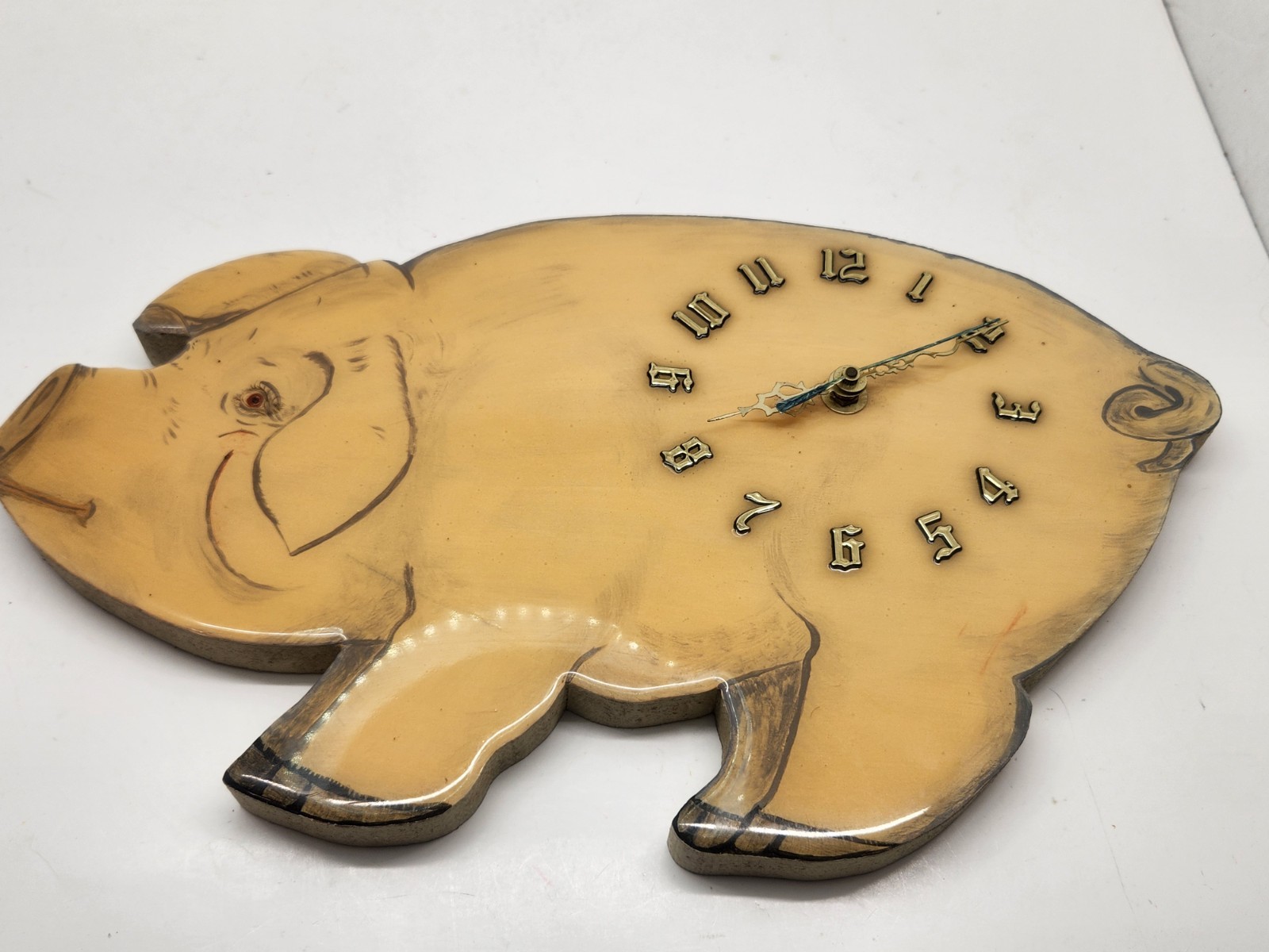 Vintage Hand Crafted Folk Art Painted Wood Pig Clock Country Decor Vintage Hand Crafted Folk Art Painted Wood Pig Clock Country Decor
