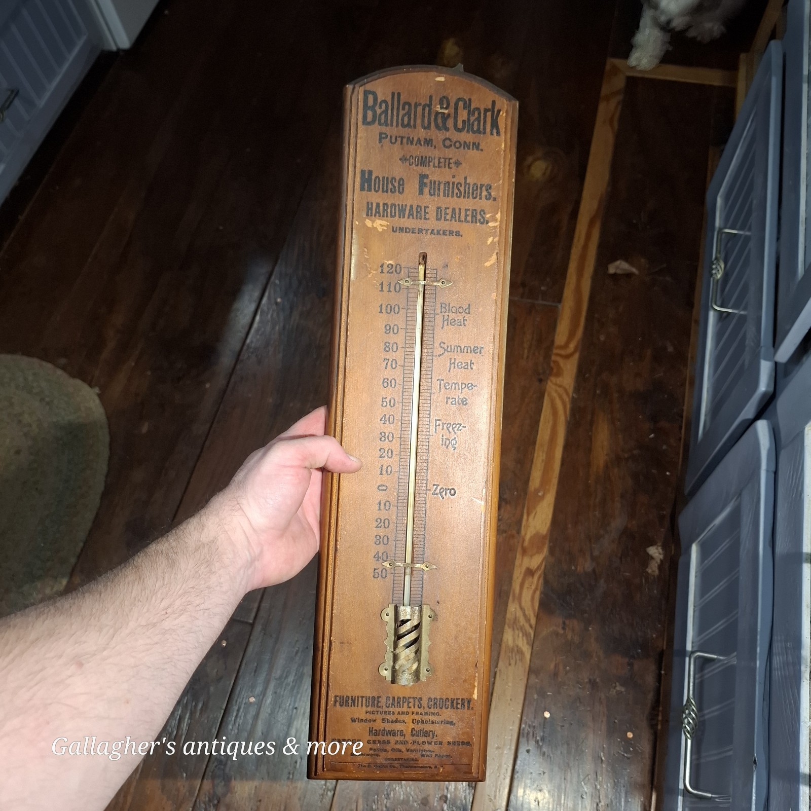 Antique Ballard & Clark Furnishers Hardware undertakers Paint Hoehn Thermometer 