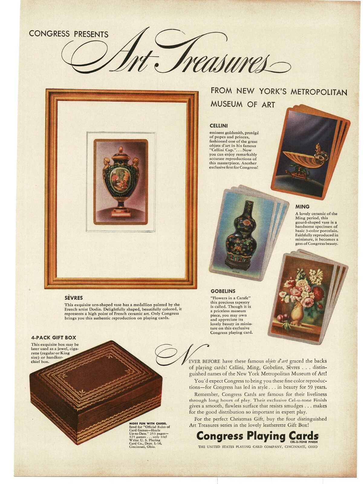 1940 Congress Playing Cards Art Treasures from the Met Museum Vintage Print Ad