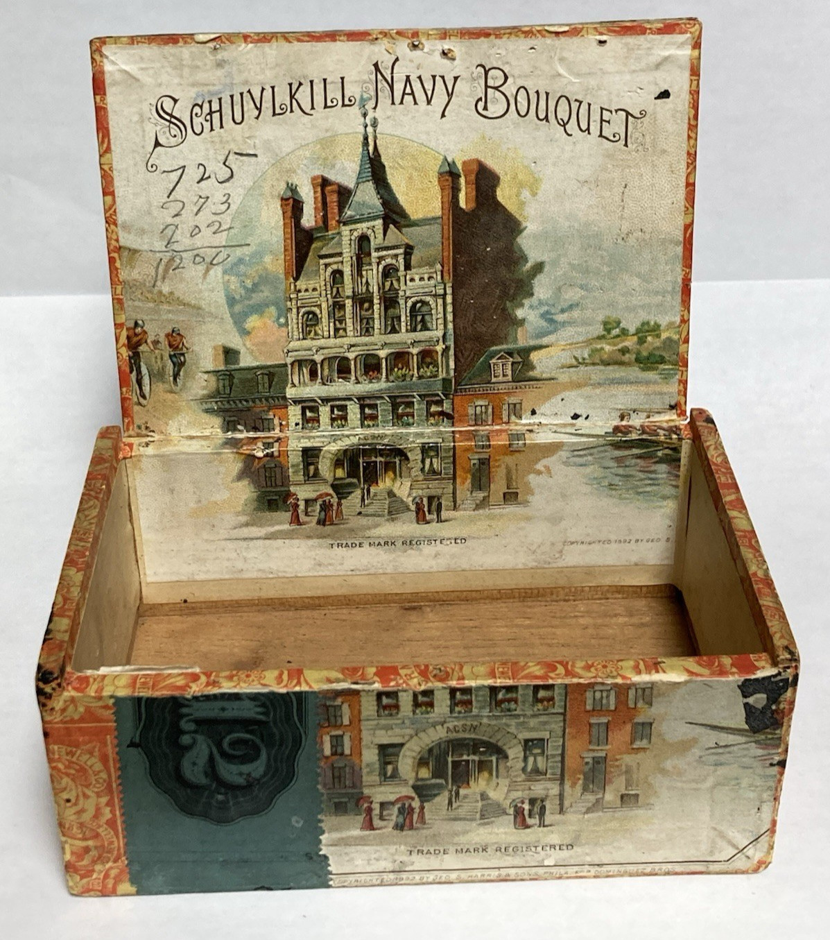 1892 Schuylkill Navy Bouquet Cigar Box Antique Wood 12 Cnt PA Factory 3228 Rare 1892 Schuylkill Navy Bouquet Cigar Box Antique Wood 12 Cnt PA Factory 3228 Rare