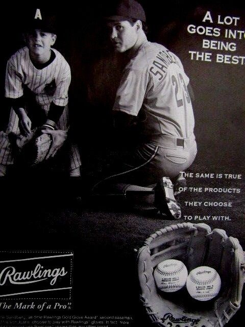 Ryne Sandberg Chicago Cubs 1993 Rawlings Original Print Ad 9 x 11\