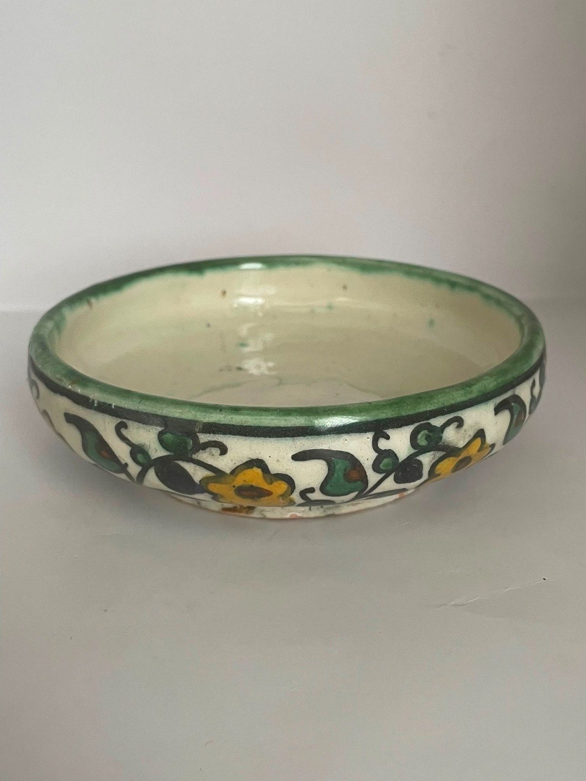 Vintage Palestine Ceramic Bowl Hand Painted Floral Armenian Pottery Gift