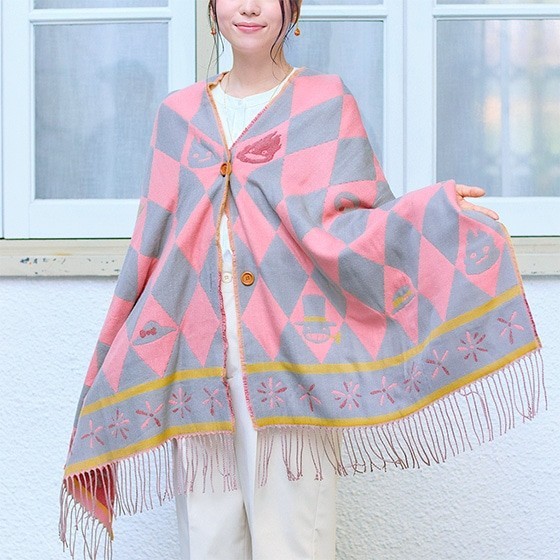 Howl\'s Moving Castle Buttoned Stole Cape Argyle Calcifer Studio Ghibli Japan NEW