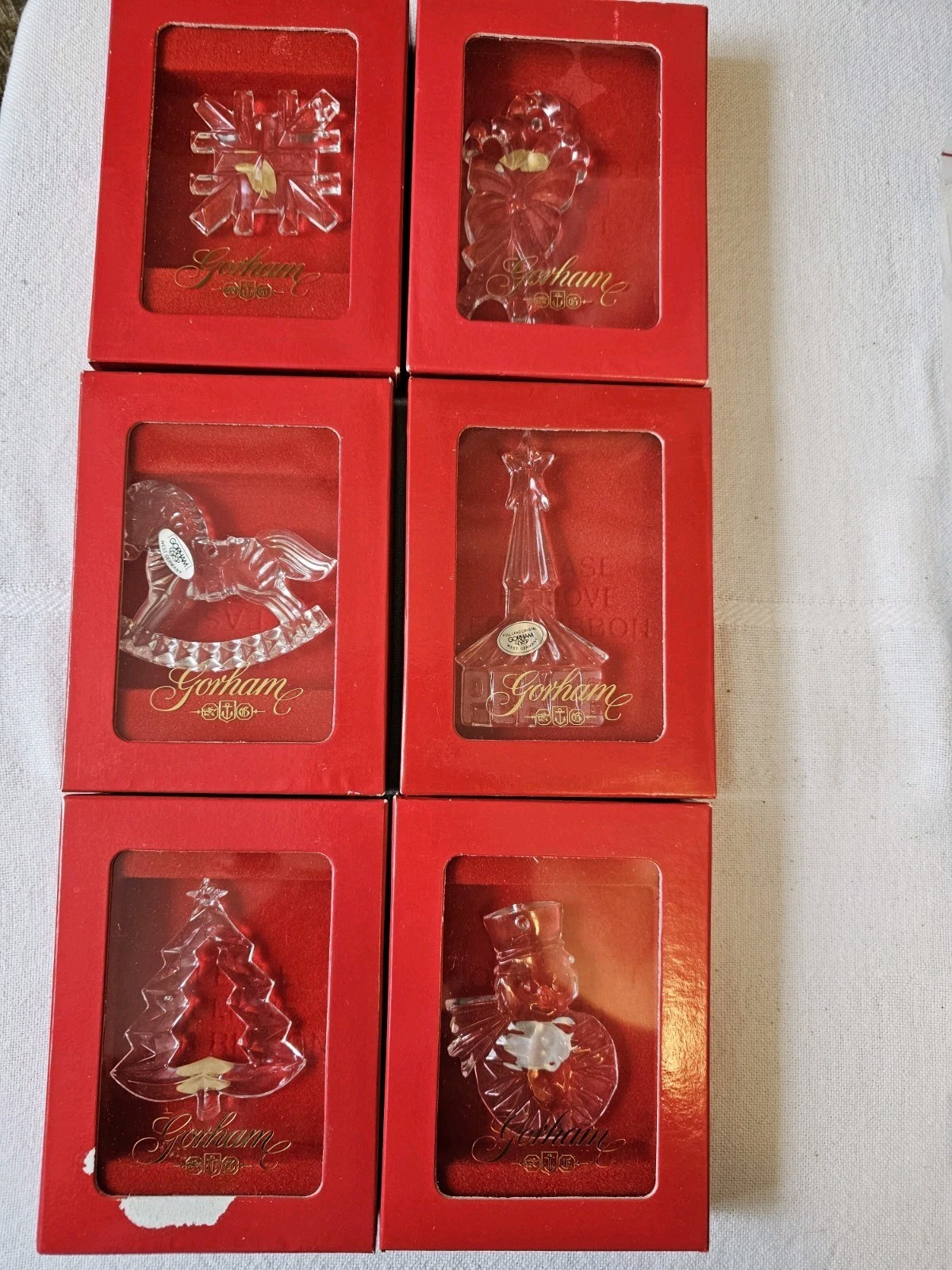 6 Gorham Crystal Ornaments Christmas Tree Snowman Church Snowflake W Germany 6 Gorham Crystal Ornaments Christmas Tree Snowman Church Snowflake W Germany