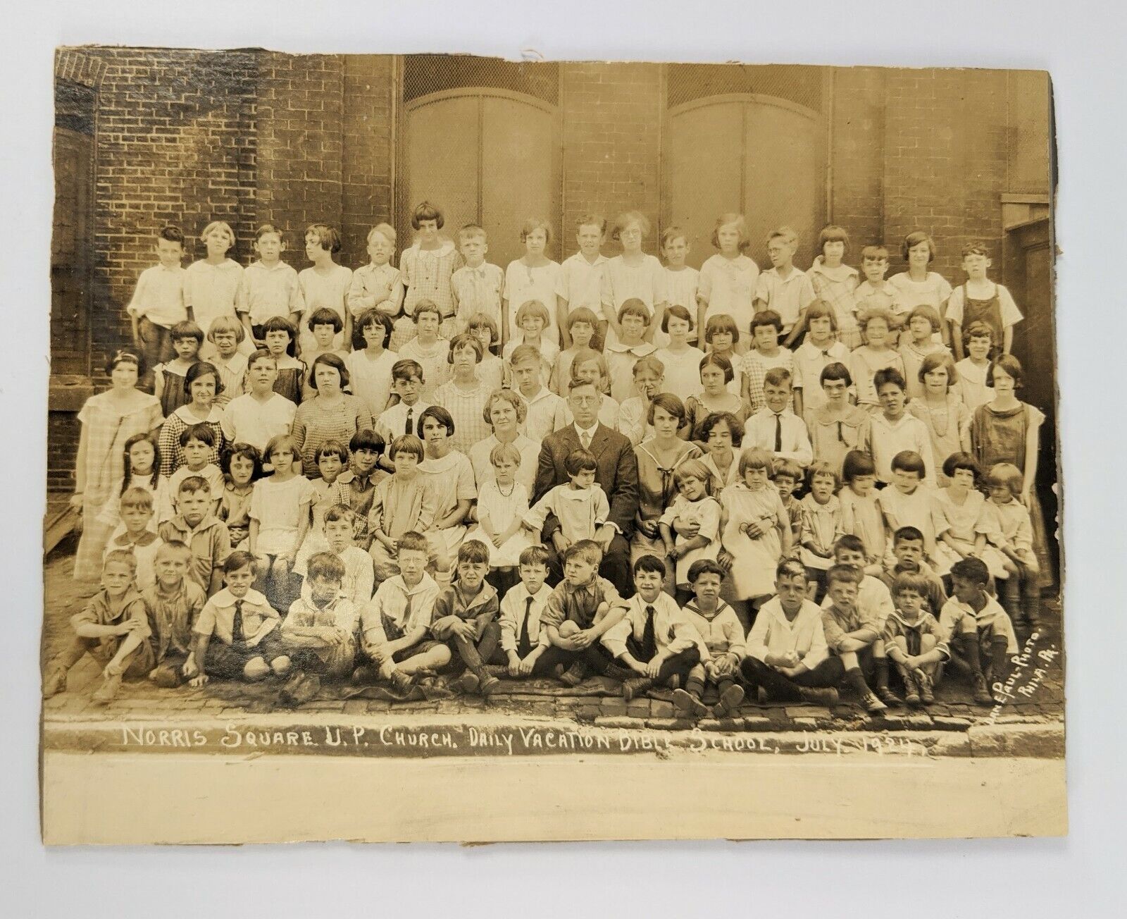 1924 Childs School Norris Square Church Vacation Bible Class Photo PA Photograph