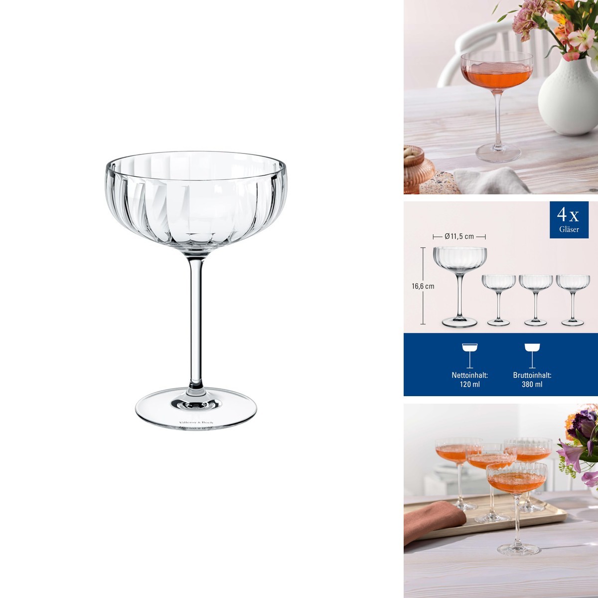 Villeroy & Boch Rose Garden Collection Champagne Coupes Set of 4 Clear Vintage Villeroy & Boch Rose Garden Collection Champagne Coupes Set of 4 Clear Vintage