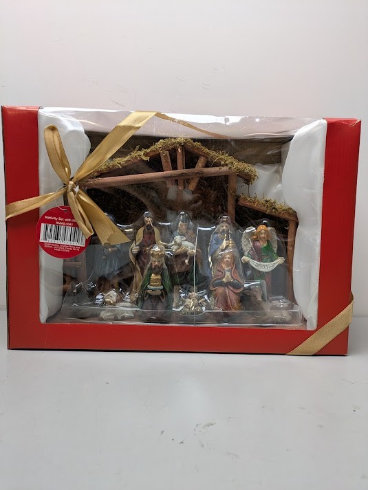12 Piece Nativity Scene + Manger Figurines Holiday Christmas Gift Set Home Decor