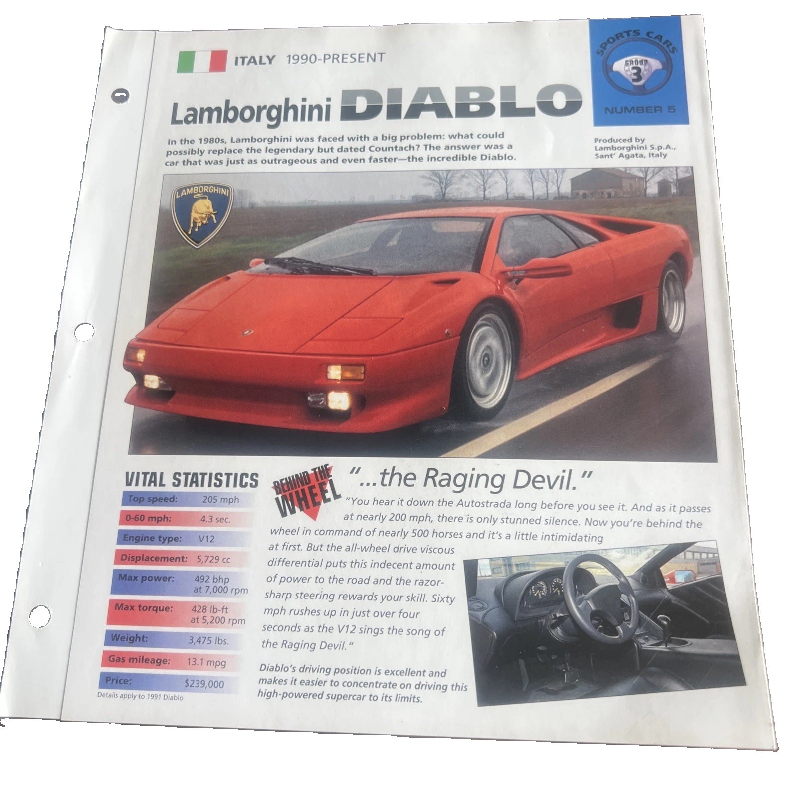 1990-Present Lamborghini Diablo IMP Hot Cars Spec Sheet Folder & 91 Viper Lot 1990-Present Lamborghini Diablo IMP Hot Cars Spec Sheet Folder & 91 Viper Lot