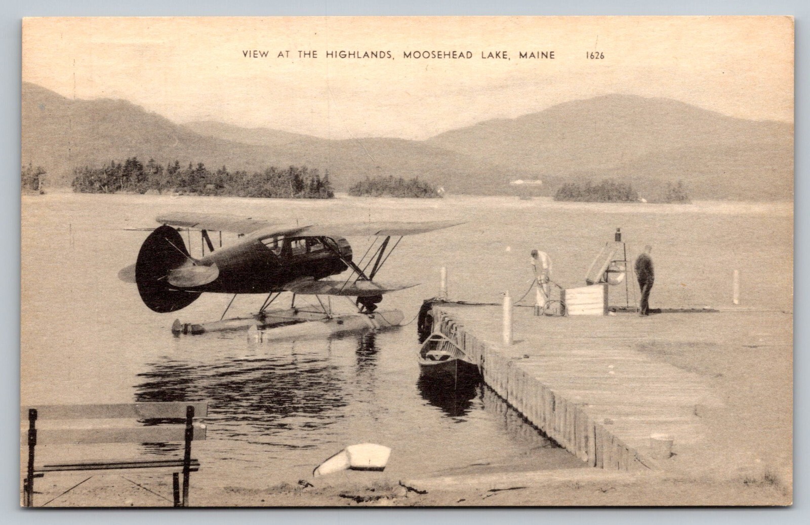 Postcard c1920 Seaplane Bi Plane Moosehead Lake Maine Highlands Dock A74 Postcard c1920 Seaplane Bi Plane Moosehead Lake Maine Highlands Dock A74