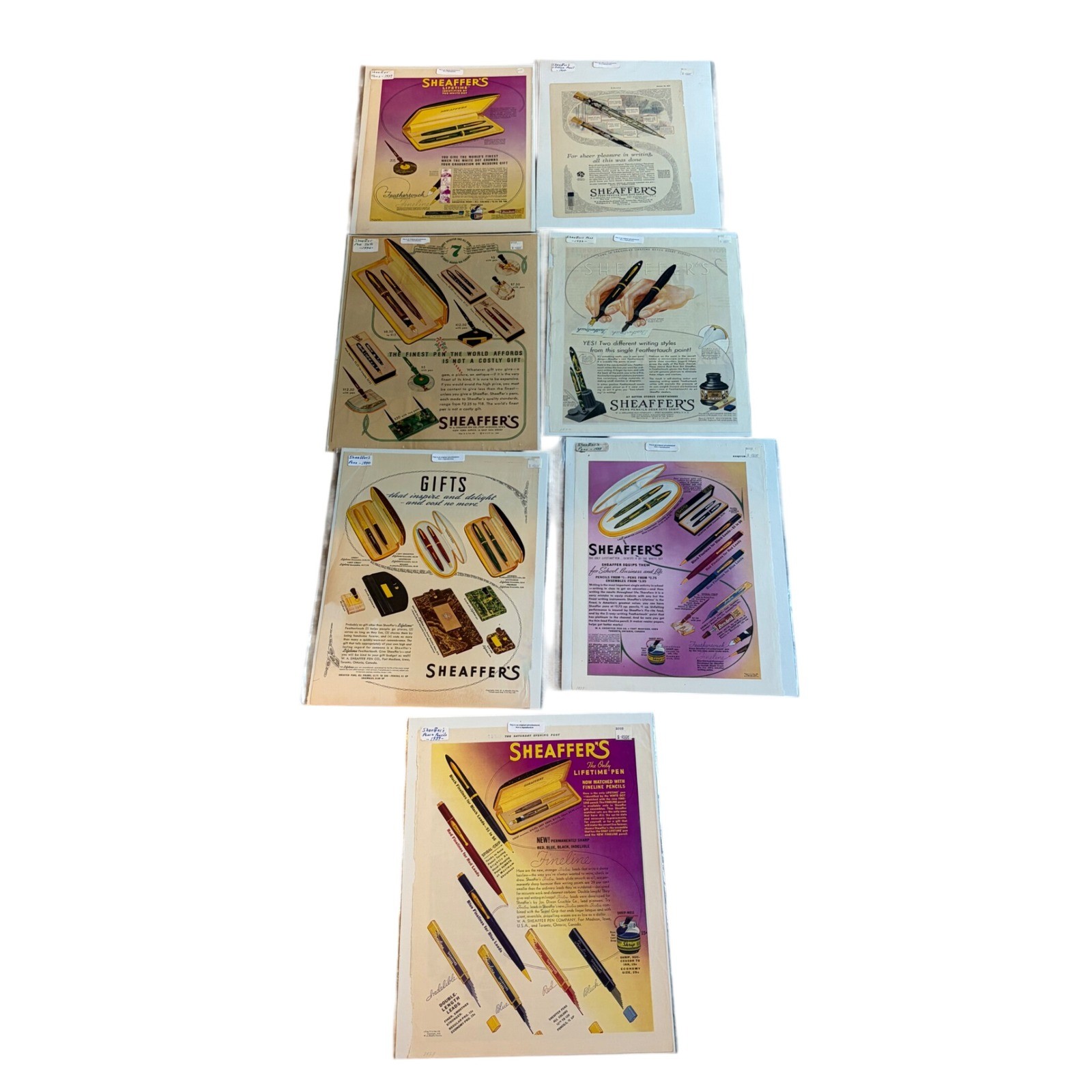 7 Vintage Sheaffer\'s Pen Ads 1932-1940 Original Magazine Clippings Lot Art Deco