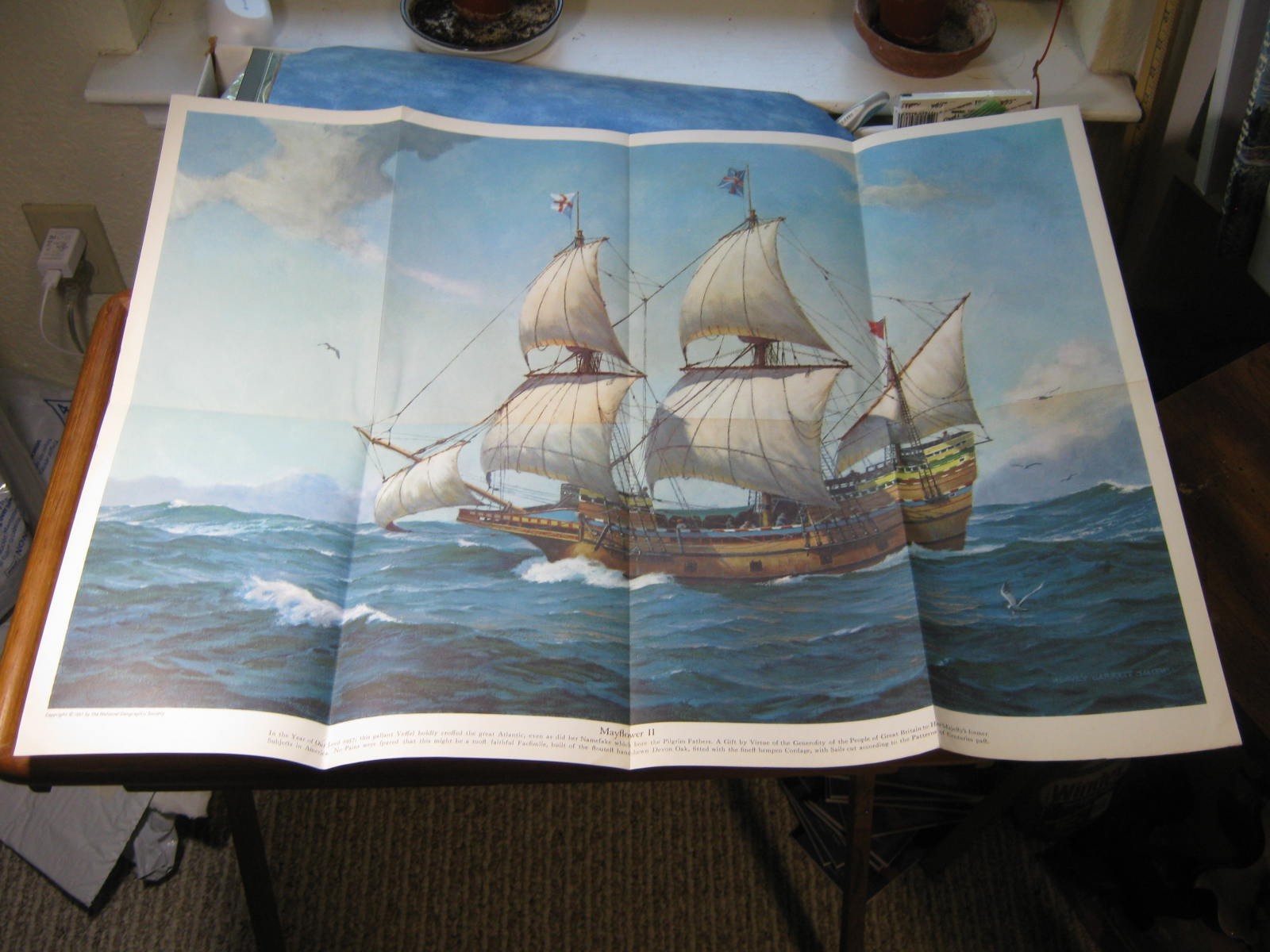 VINTAGE MAYFLOWER II PRINT National Geographic Supplement November 1957
