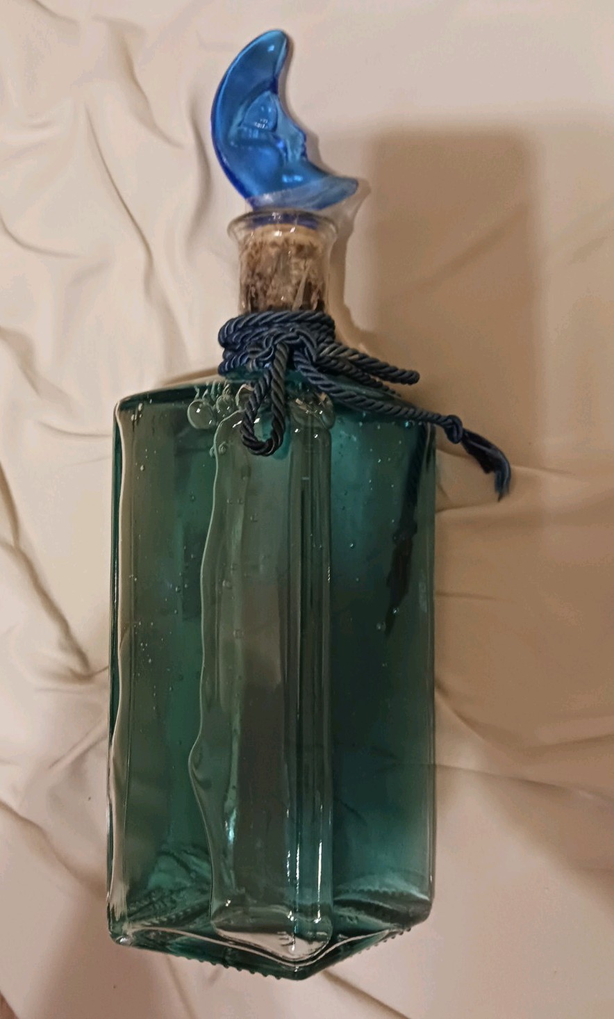 Vtg Cobalt Blue bottle 1.2 Moon lid rope cork 90's Rare full product Vtg Cobalt Blue bottle 1.2 Moon lid rope cork 90's Rare full product