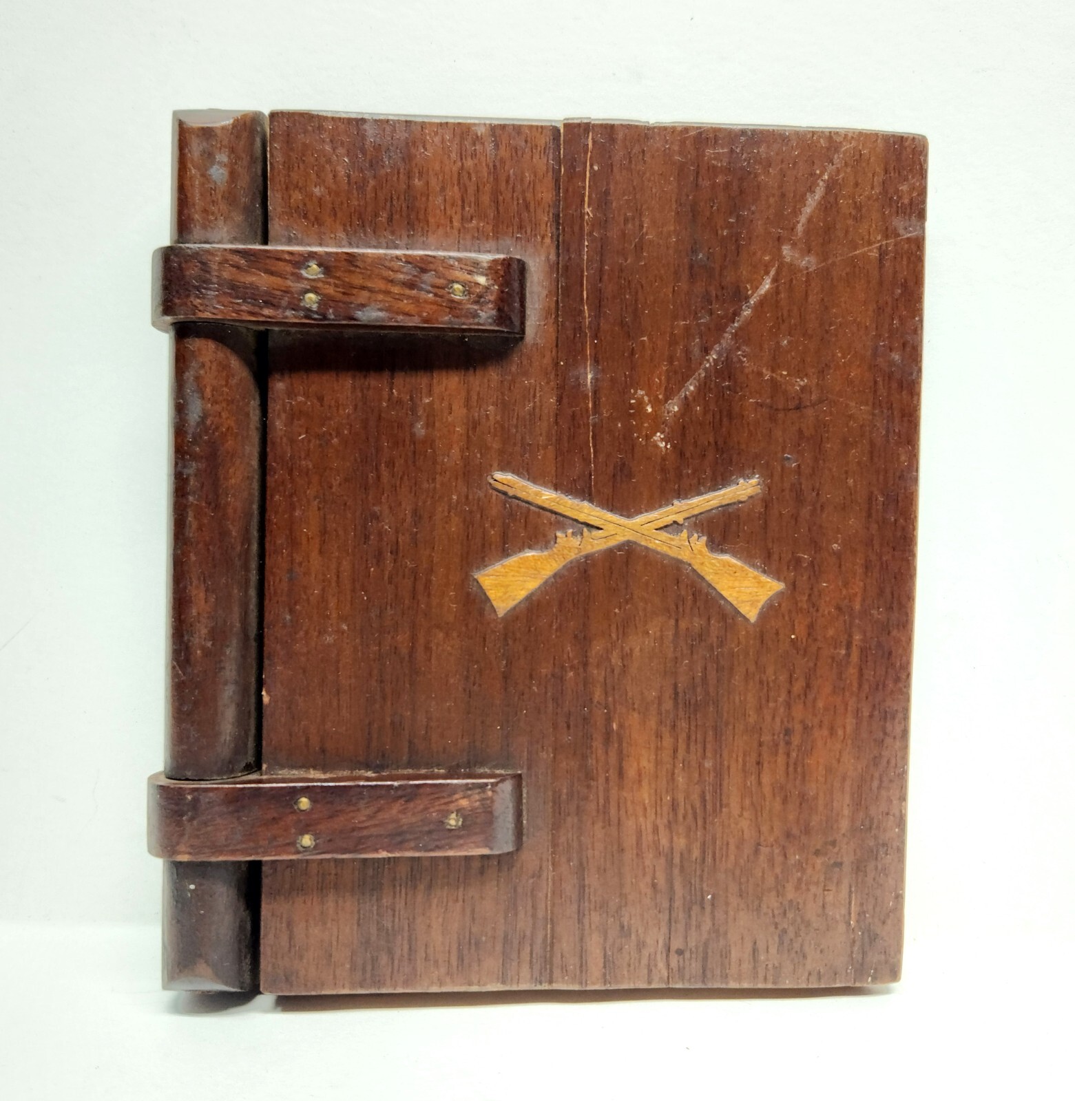Antique Hand Made Civil War Wooden Notebook w Paper - Crossed Rifles
