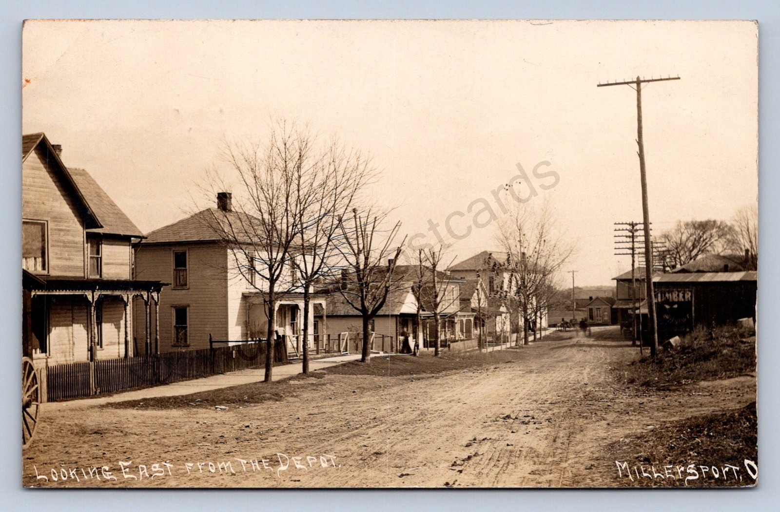 J87/ Millersport Ohio RPPC Postcard c1910 Main St Depot Homes Store 607