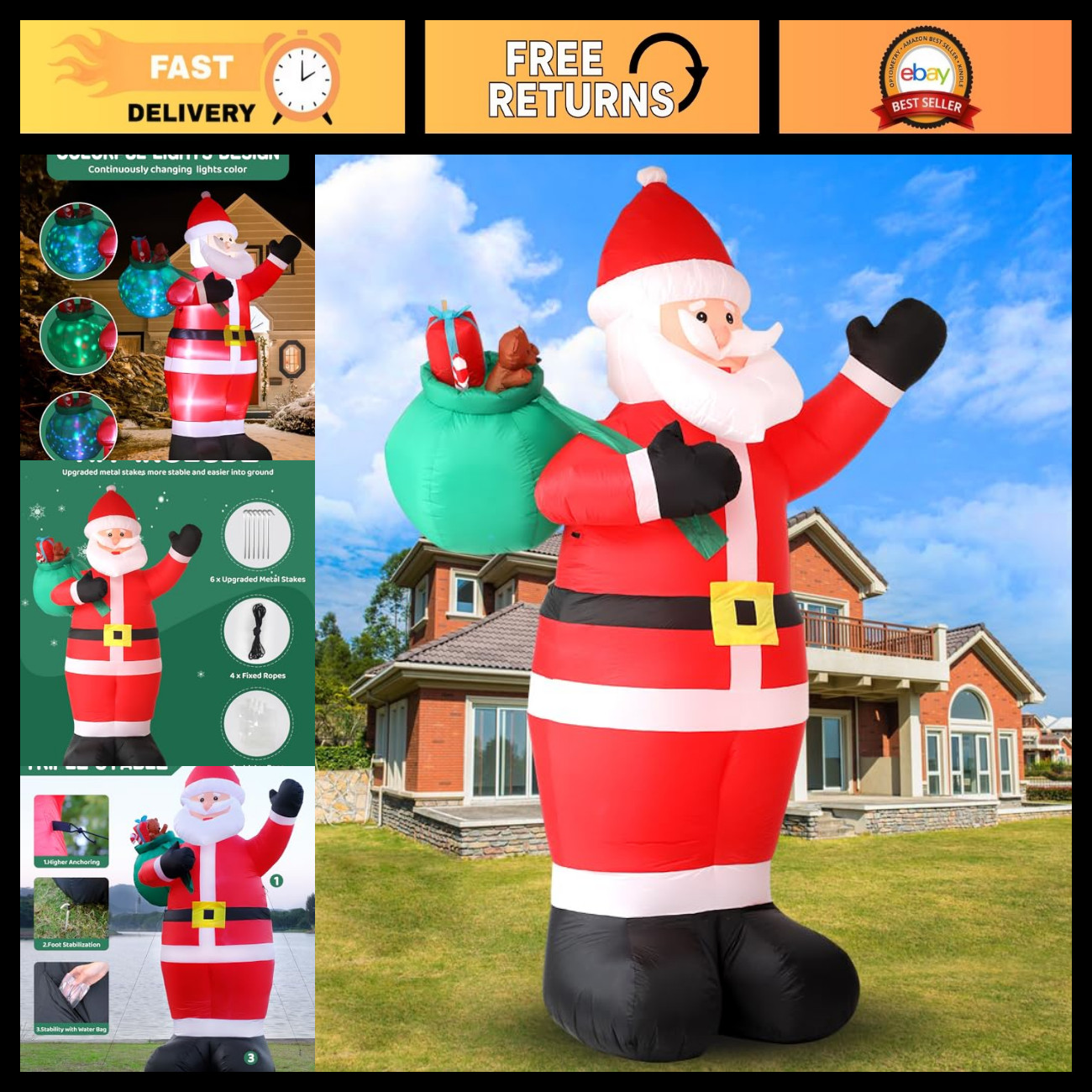 12FT Giant Christmas Inflatable Santa - LED Lighted Blow Up Yard Decor, Holiday 12FT Giant Christmas Inflatable Santa - LED Lighted Blow Up Yard Decor, Holiday