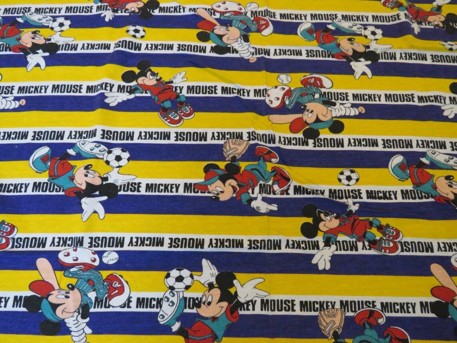 1990\'s Mickey Mouse baseball soccer RARE Material sewing Fabric 60X43 inch
