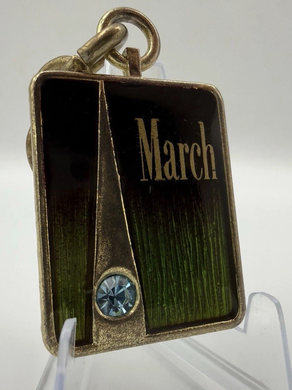Vintage Lucky Birthstone Keychain March Aquamarine Enamel Gold Tone 1970s 3\ Vintage Lucky Birthstone Keychain March Aquamarine Enamel Gold Tone 1970s 3\