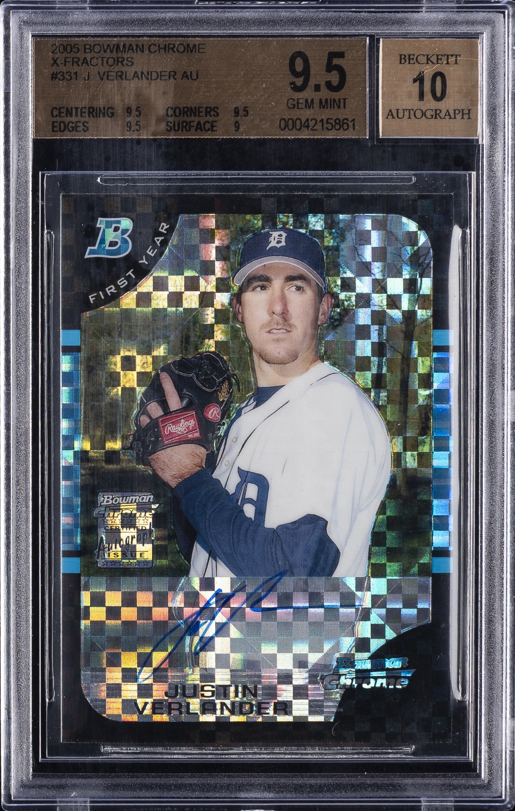 2005 BOWMAN CHROME X-FRACTOR AUTO #331 JUSTIN VERLANDER /225 BGS 9.5