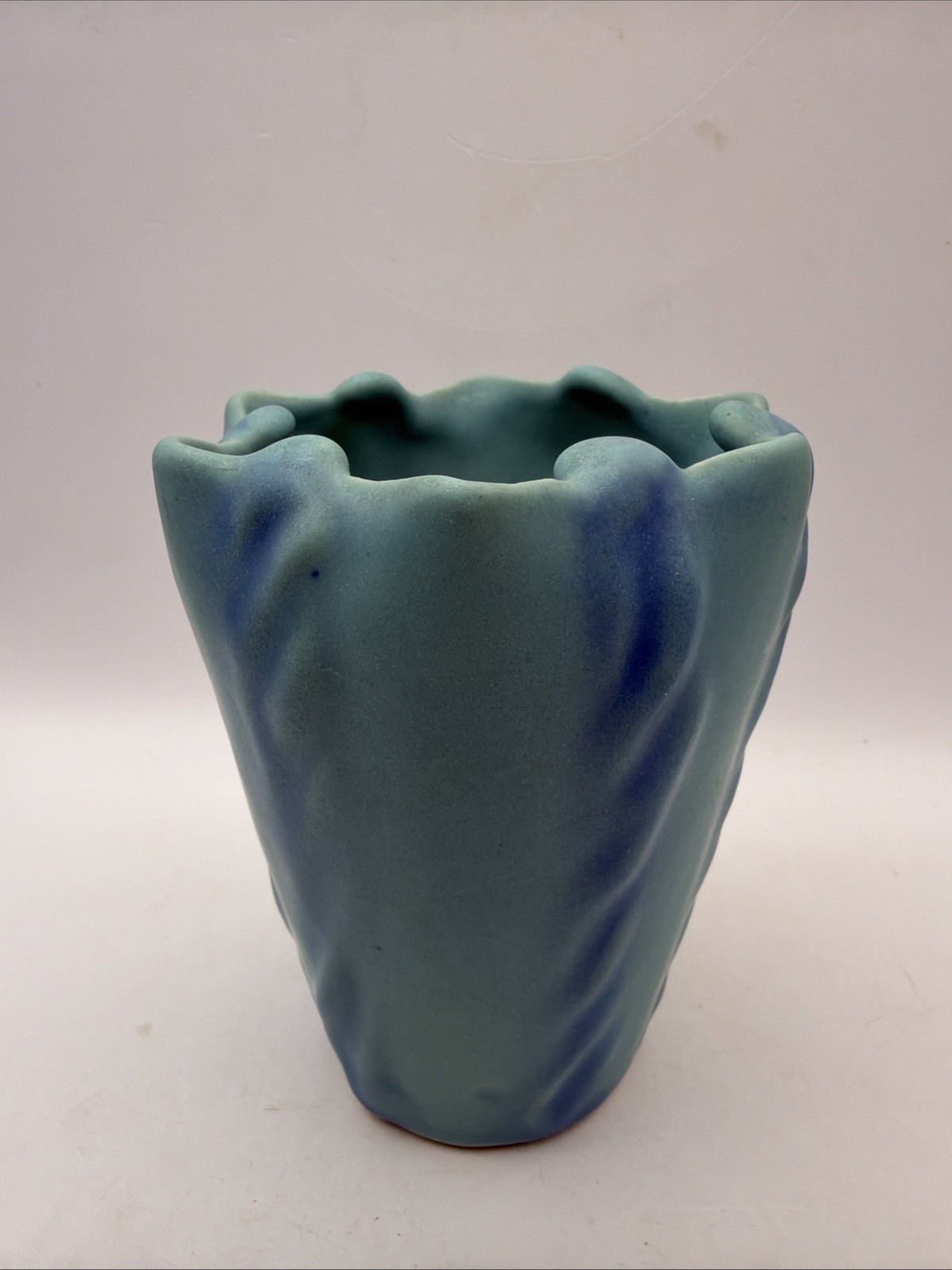 Van Briggle Ming Blue Crimped Vase 5” Colo Springs Vintage