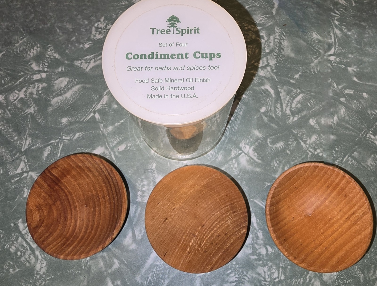 Tree Spirit Set Of 3 Small Wooden Condiment Sauce Cups Tree Spirit Set Of 3 Small Wooden Condiment Sauce Cups