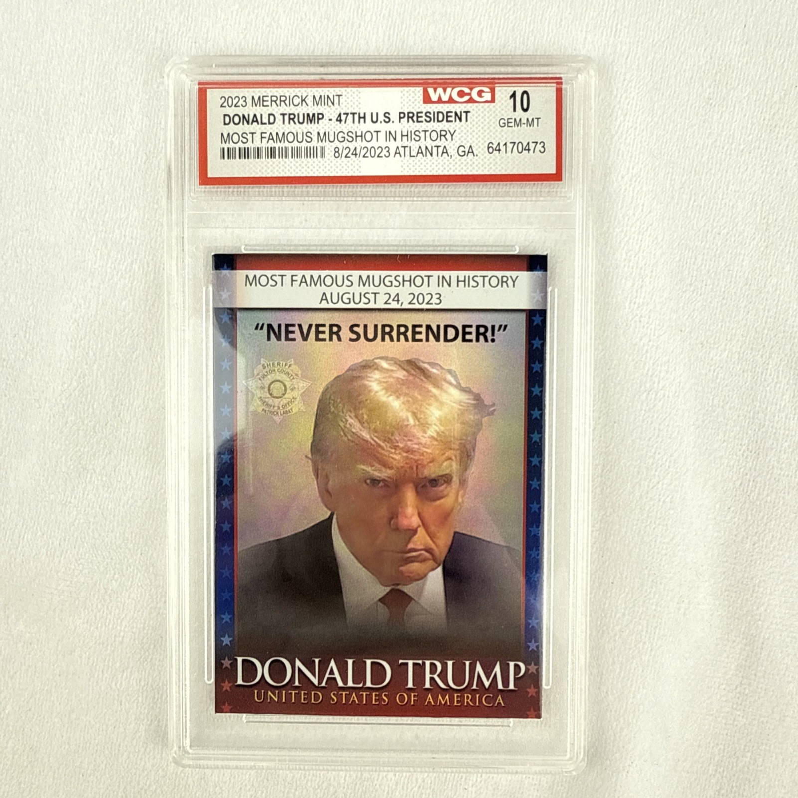 DONALD TRUMP - MUGSHOT COLLECTOR TRADING CARD - GRADED GEM MINT 10 - 47th DONALD TRUMP - MUGSHOT COLLECTOR TRADING CARD - GRADED GEM MINT 10 - 47th