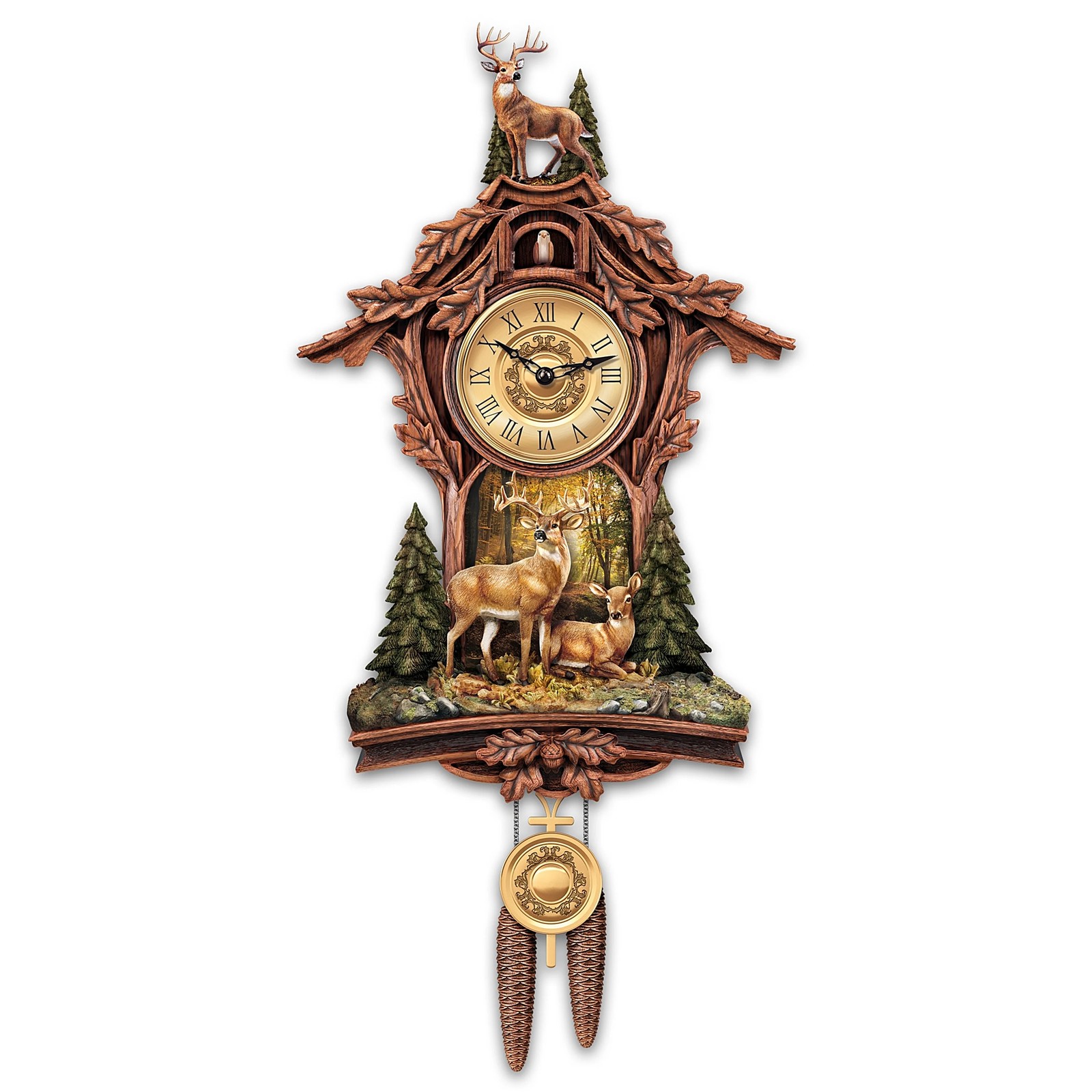 The Bradford Exchange Whitetail Deer Gathering Nature Wall Cuckoo Clock The Bradford Exchange Whitetail Deer Gathering Nature Wall Cuckoo Clock