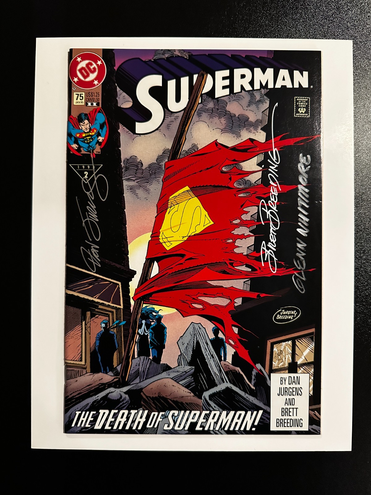 Superman #75 Second Printing (1993) Signed By Breeding, Jurgens, and Whitmore
