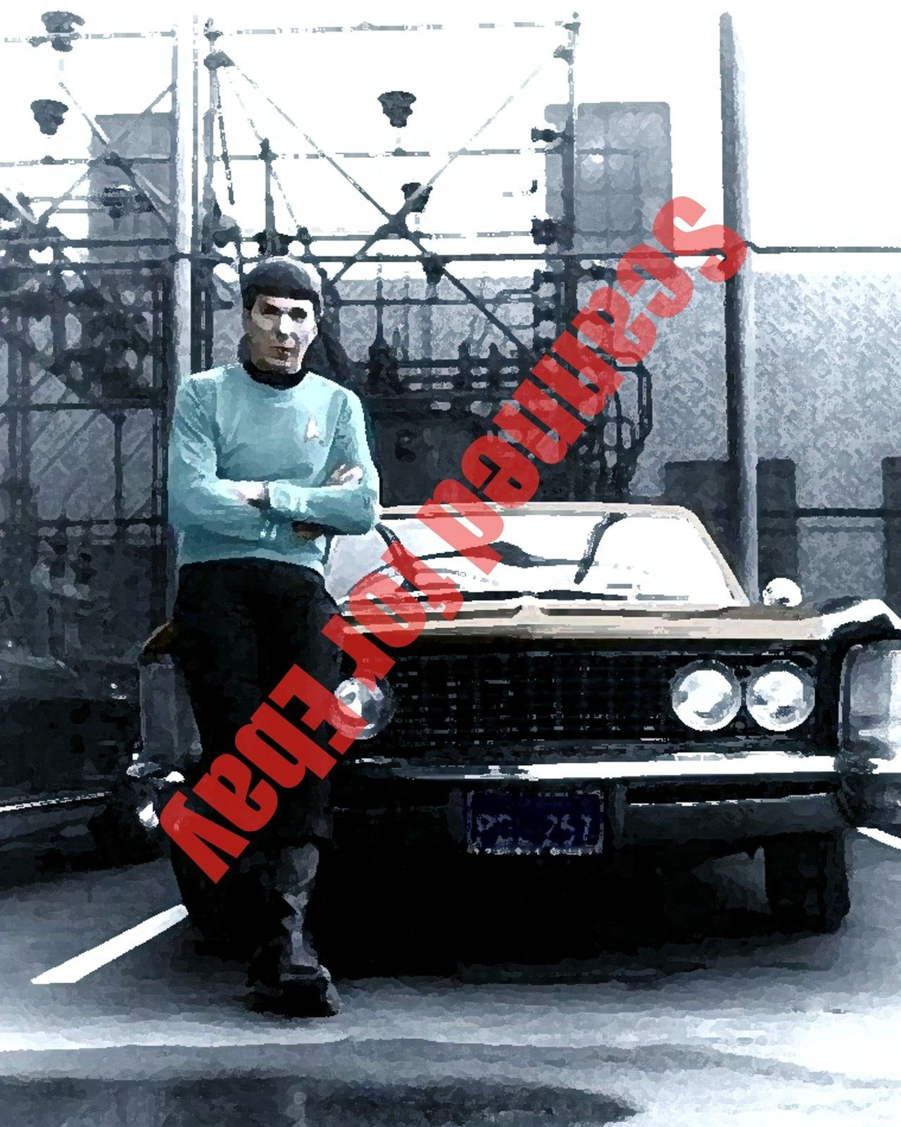1966 Leonard Nimoy Spock Star Trek Leaning On 1963 Buick Riviera Art 8x10 Photo