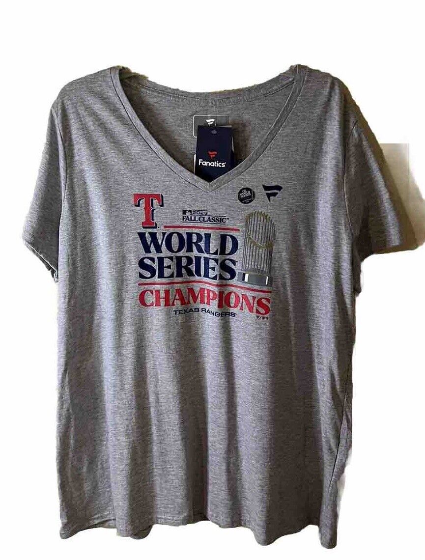 Women\'s Licensed Fanatics Gray Texas Rangers World Series T-Shirt XXL NWT