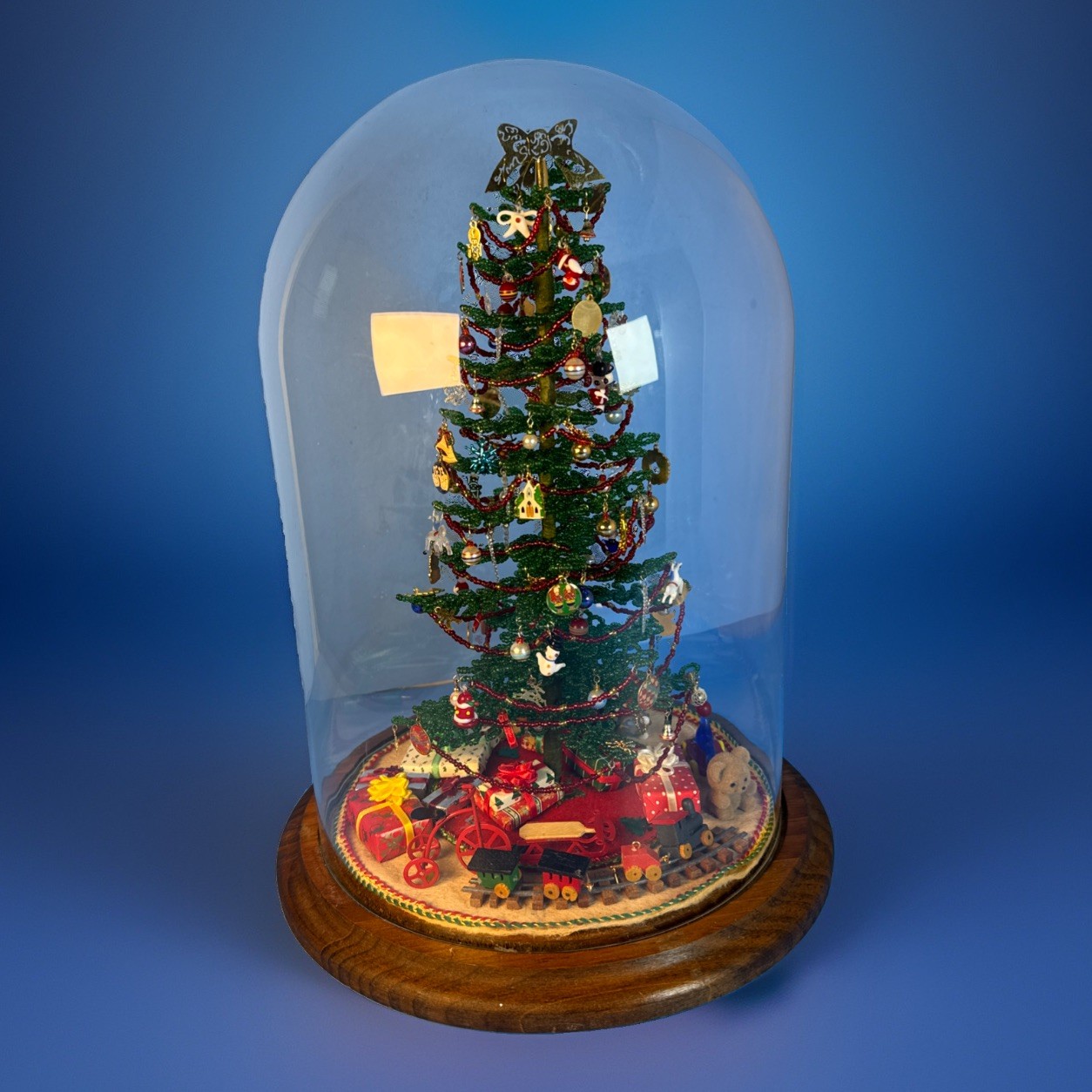 VTG Handmade Westrim Beaded Mini Christmas Tree 12.5” Glass Dome w/ Ornaments VTG Handmade Westrim Beaded Mini Christmas Tree 12.5” Glass Dome w/ Ornaments