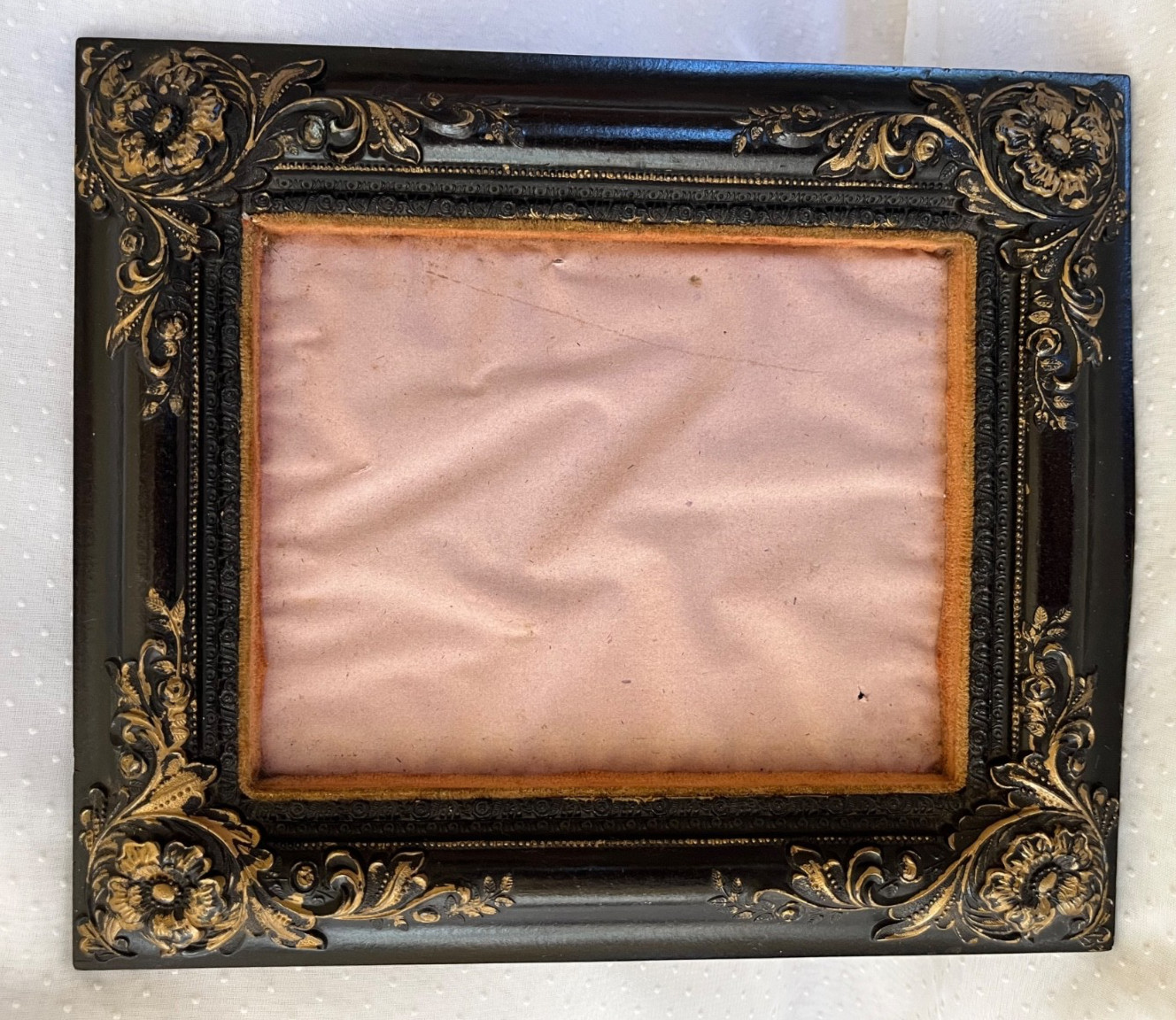 Antique Victrorian Mid 19th C Gutta Percha Black & Gold Picture Frame 8\ Antique Victrorian Mid 19th C Gutta Percha Black & Gold Picture Frame 8\
