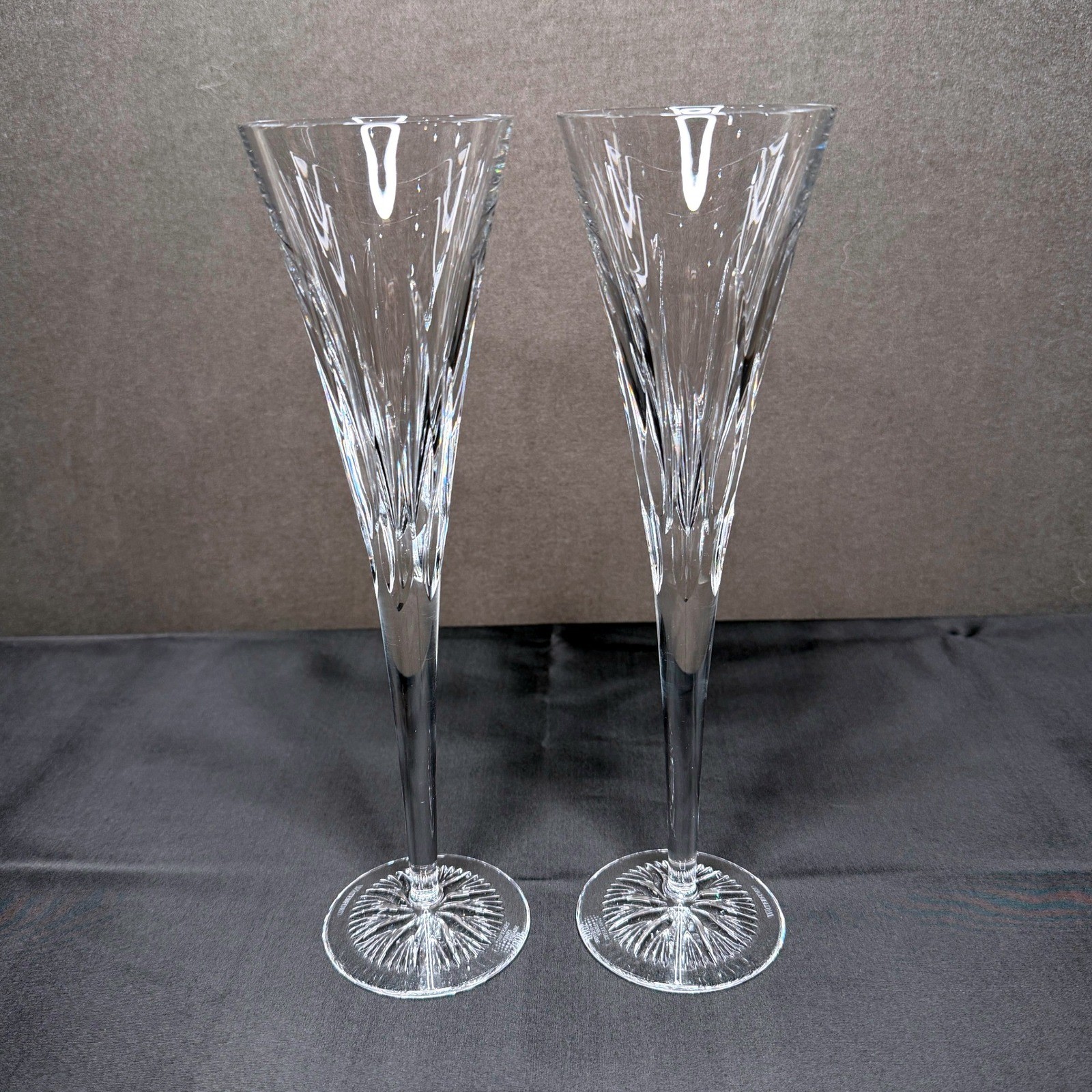 Waterford Crystal Champagne Flutes Clear Times Square 2008 100 Years Set 2 Pair