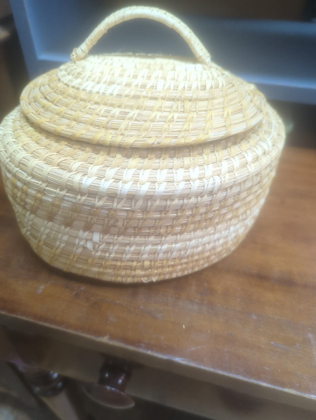 Vintage Papago Handwoven Coiled basket with lid Vintage Papago Handwoven Coiled basket with lid