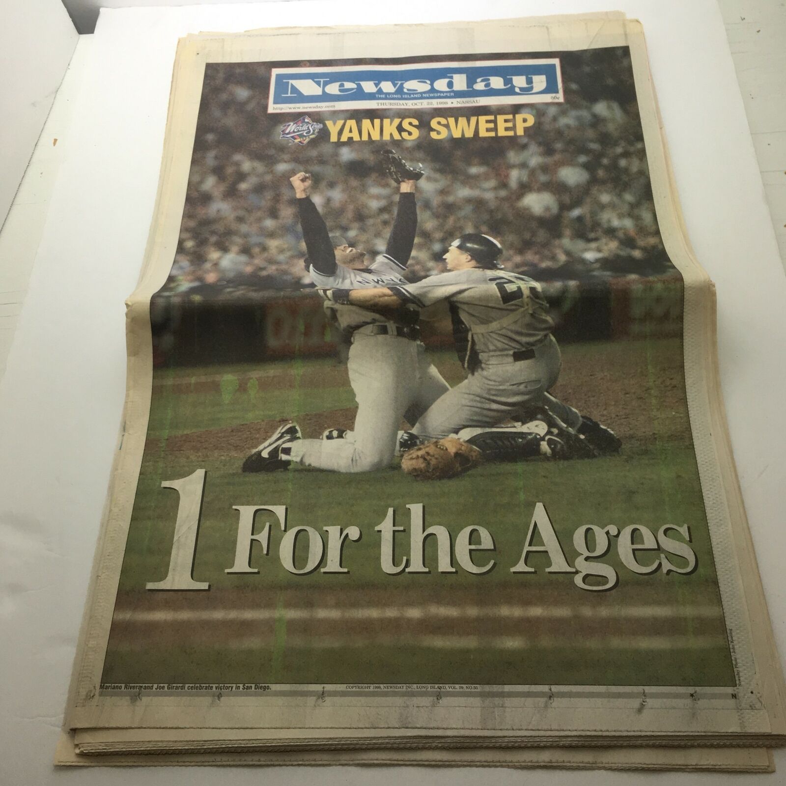 Newsday: Oct 22 1998 Yanks Sweep 1 For The Ages