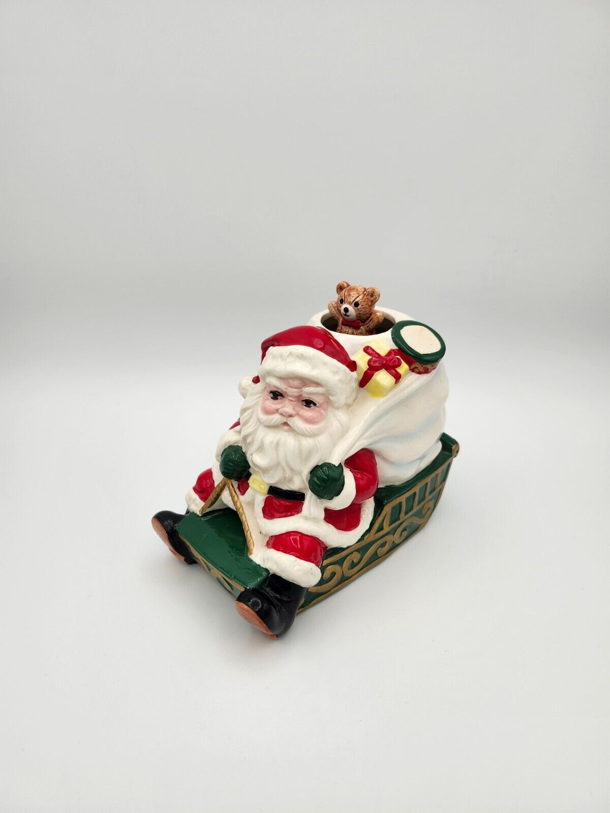 VTG Enesco Santa on Sleigh Ceramic Music Figurine-Christmas-RARE