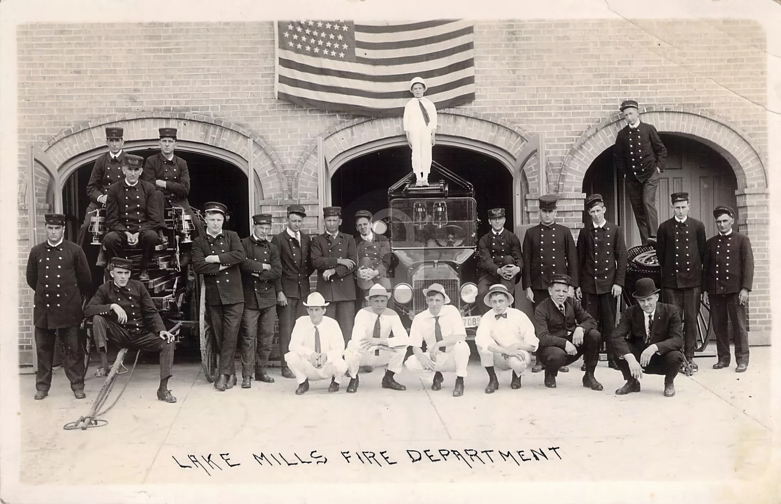 Lake Mills WI Wisconsin Fire Department c1915 RPPC Photo Postcard COPY Lake Mills WI Wisconsin Fire Department c1915 RPPC Photo Postcard COPY