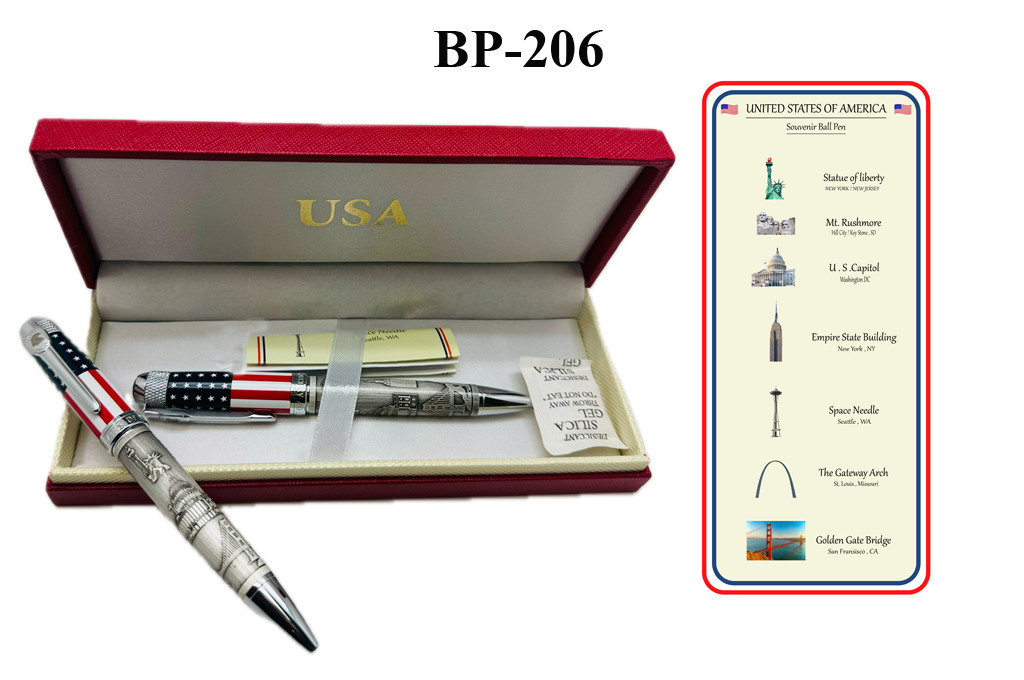 USA Landmarks, Semiquincentennial Commemorative Pen, American Flag Design USA Landmarks, Semiquincentennial Commemorative Pen, American Flag Design