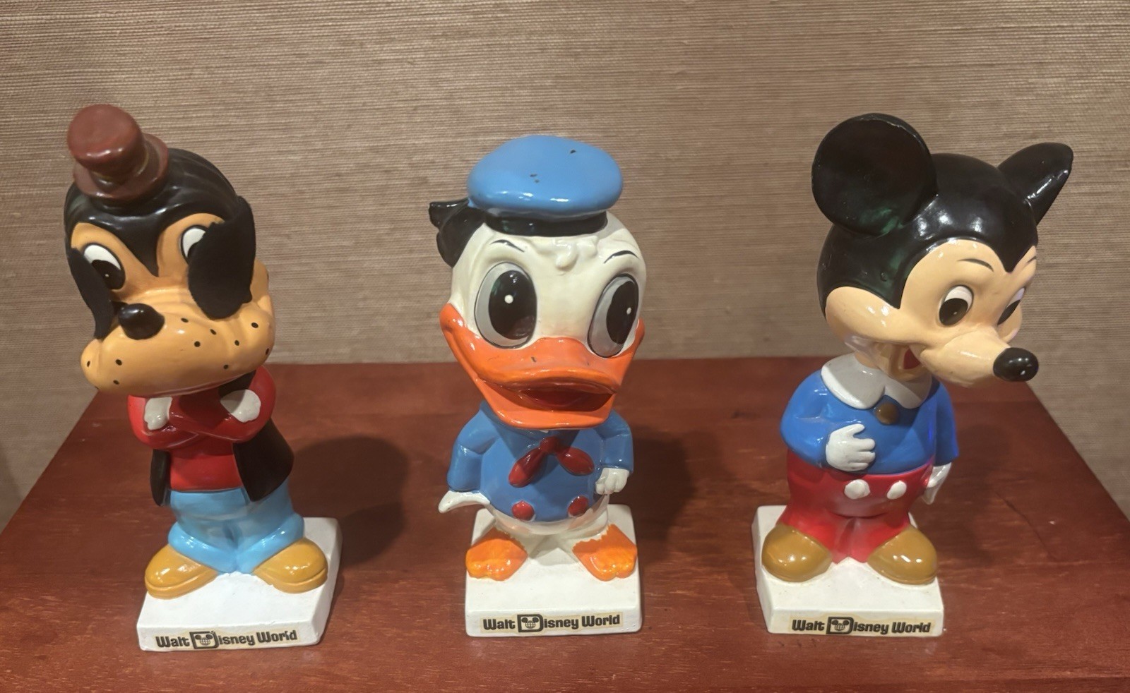 Lot Of 3 WALT DISNEY WORLD Paper Mache Bobble Heads Mickey Donald Goofy Vintage