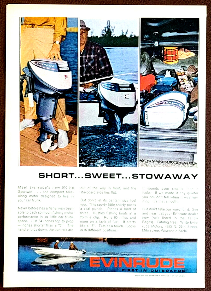 Evinrude Outboard Motors Original 1964 Vintage Print Ad Wall Art