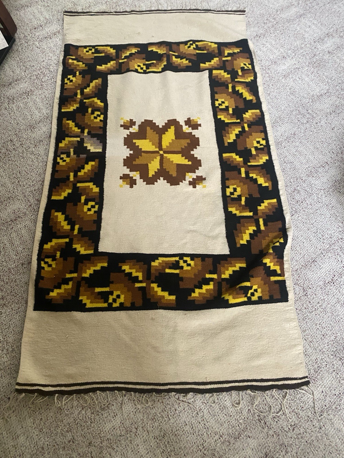 Vintage Southwestern Wool Textile 83x43 Handwoven Geometric Rug Wall Hanging Vintage Southwestern Wool Textile 83x43 Handwoven Geometric Rug Wall Hanging