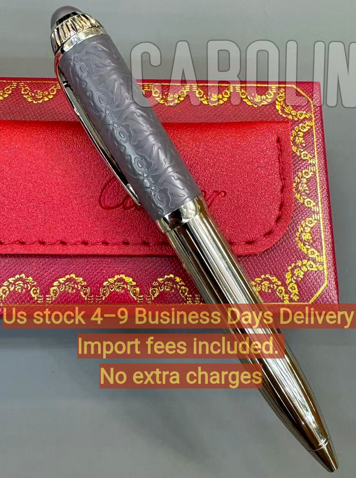 CARTIER Santos Silver Tone Gray Engraved Pattern Ballpoint Pen Luxury Rare Fast CARTIER Santos Silver Tone Gray Engraved Pattern Ballpoint Pen Luxury Rare Fast