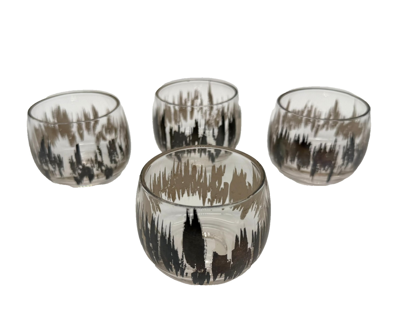 Vintage MCM Dorothy Thrope Aromic Splash Roly-Poly Glasses Barware Set of 4