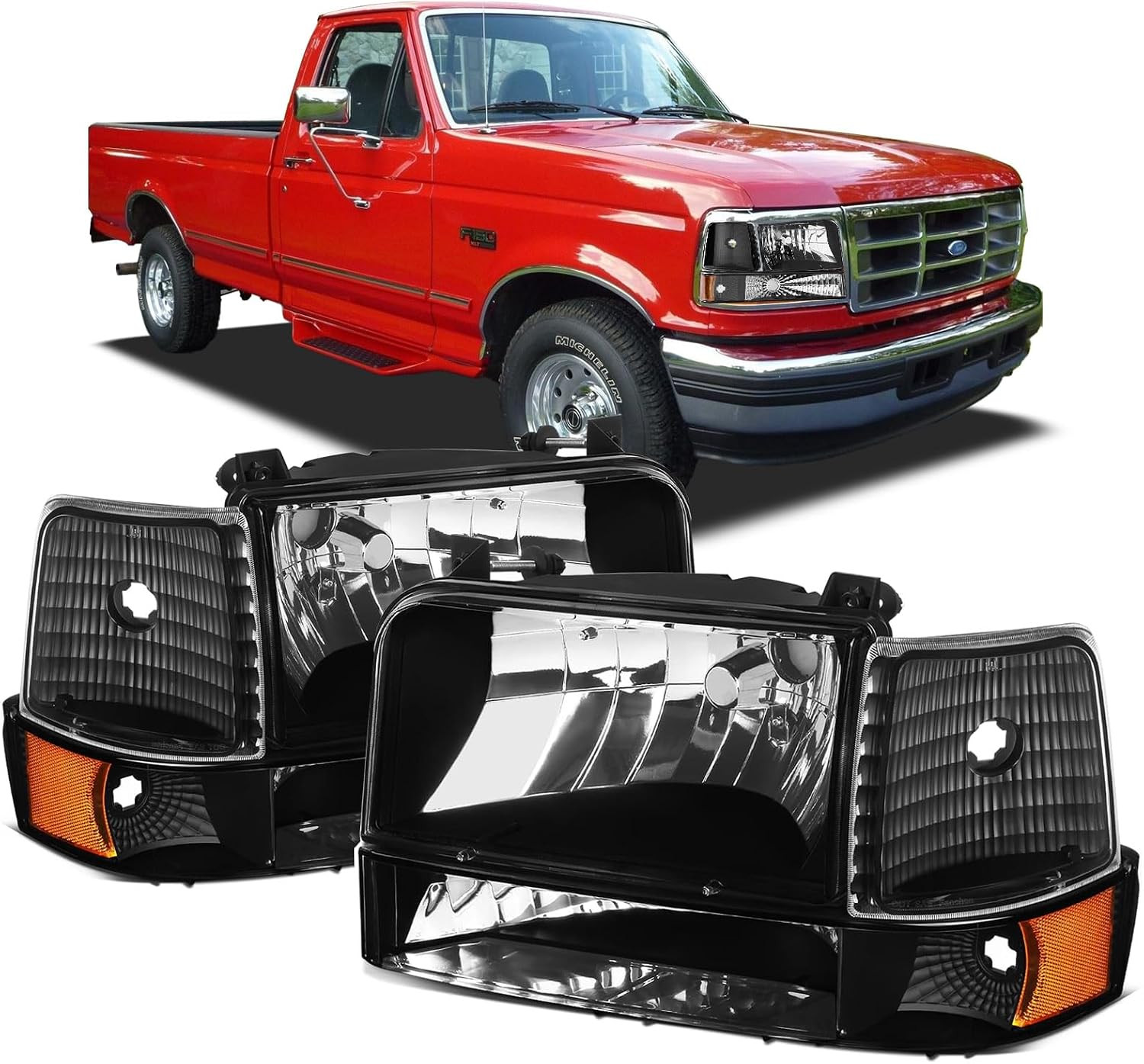 Headlights for 1992-1996 Ford F150 Bronco, LED Headlight Assembly for 92-97 F250 Headlights for 1992-1996 Ford F150 Bronco, LED Headlight Assembly for 92-97 F250