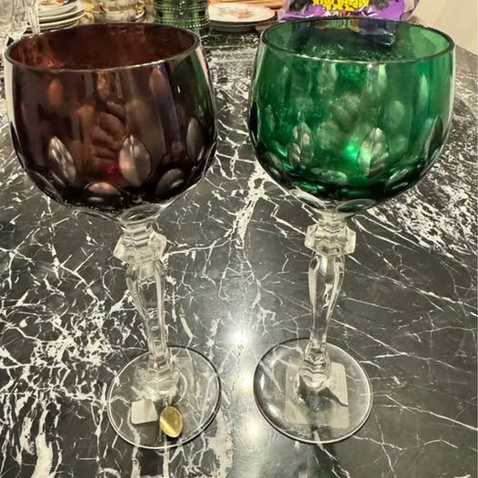 Vintage Dresden Crystal 24% Lead Cut-to-Clear Hock Wine Glasses Vintage Dresden Crystal 24% Lead Cut-to-Clear Hock Wine Glasses